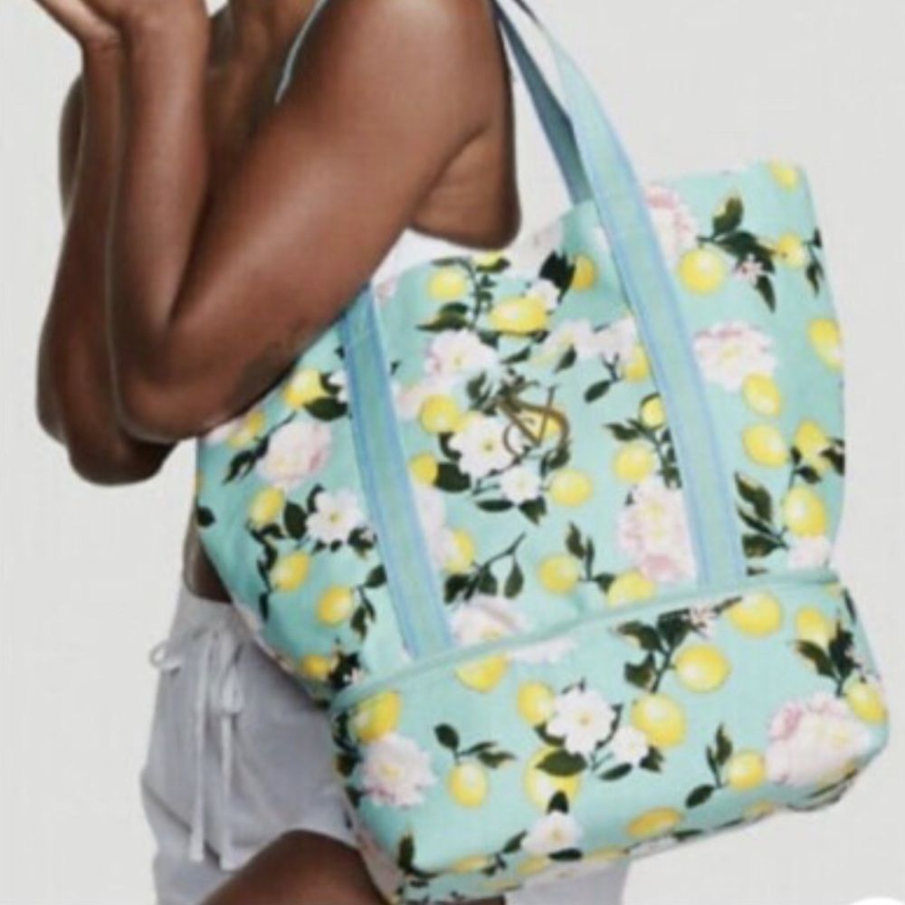 Victoria’s Secret Lemon Print Beach Tote Insulated Bottom
